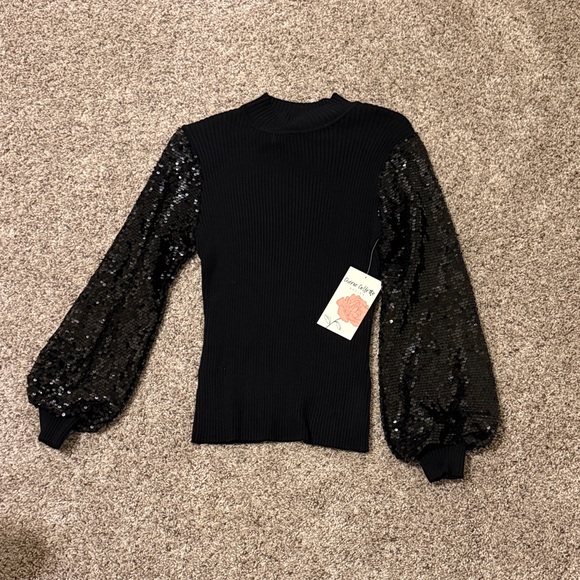 Cherie Collette Tops - Chic Black Sequin Sleeve Blouse